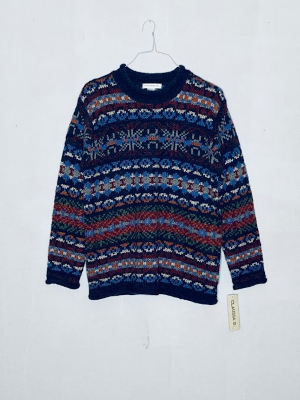 #0021 Claudia D women's Nordic-style sweater, blue-grey wool blend,